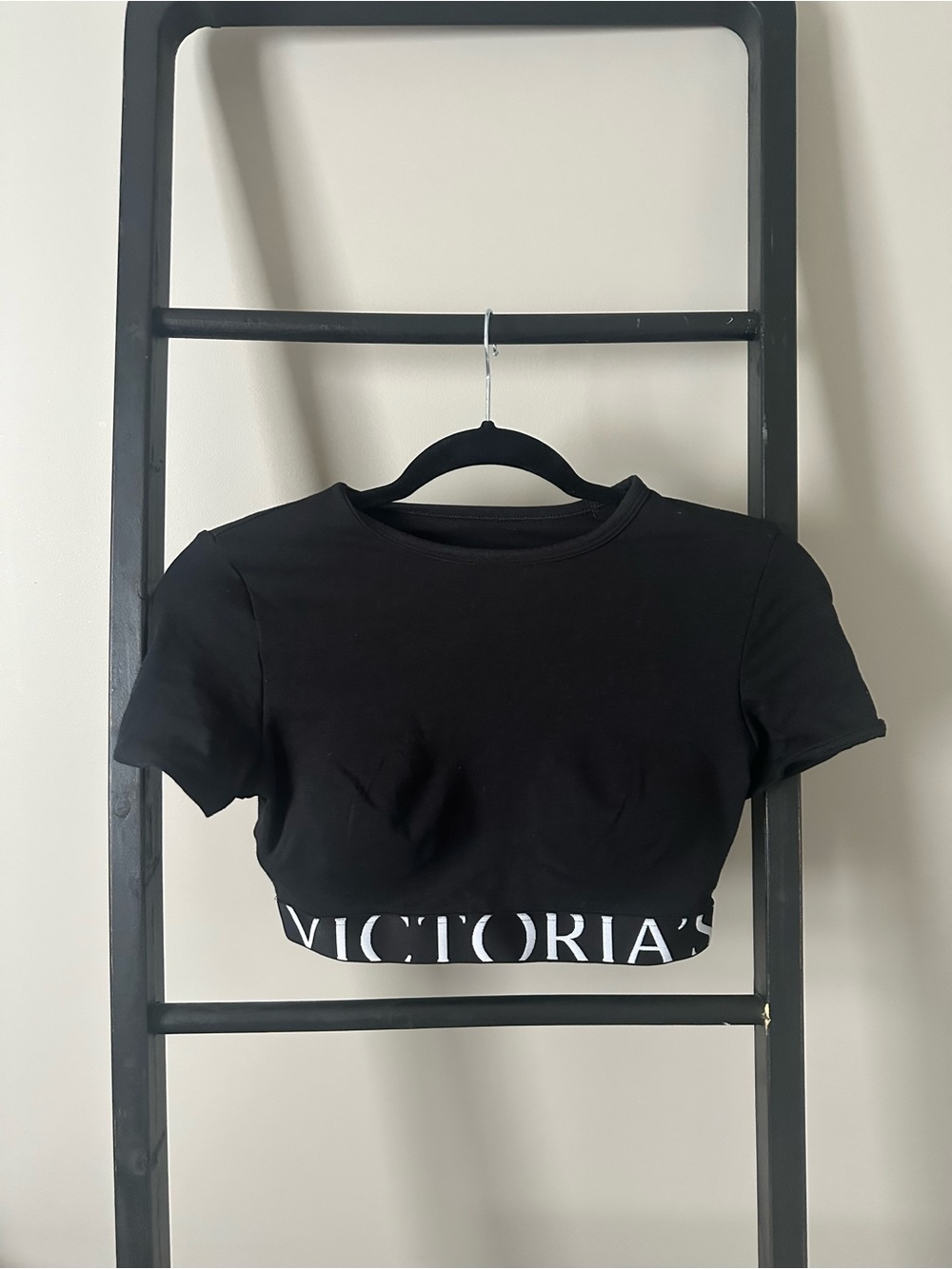 Victoria's Secret Black Cropped Tee with Logo Hem
